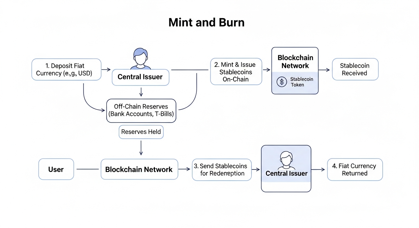 Fiat-Collateralized Stablecoin Mint & Burn Cycle